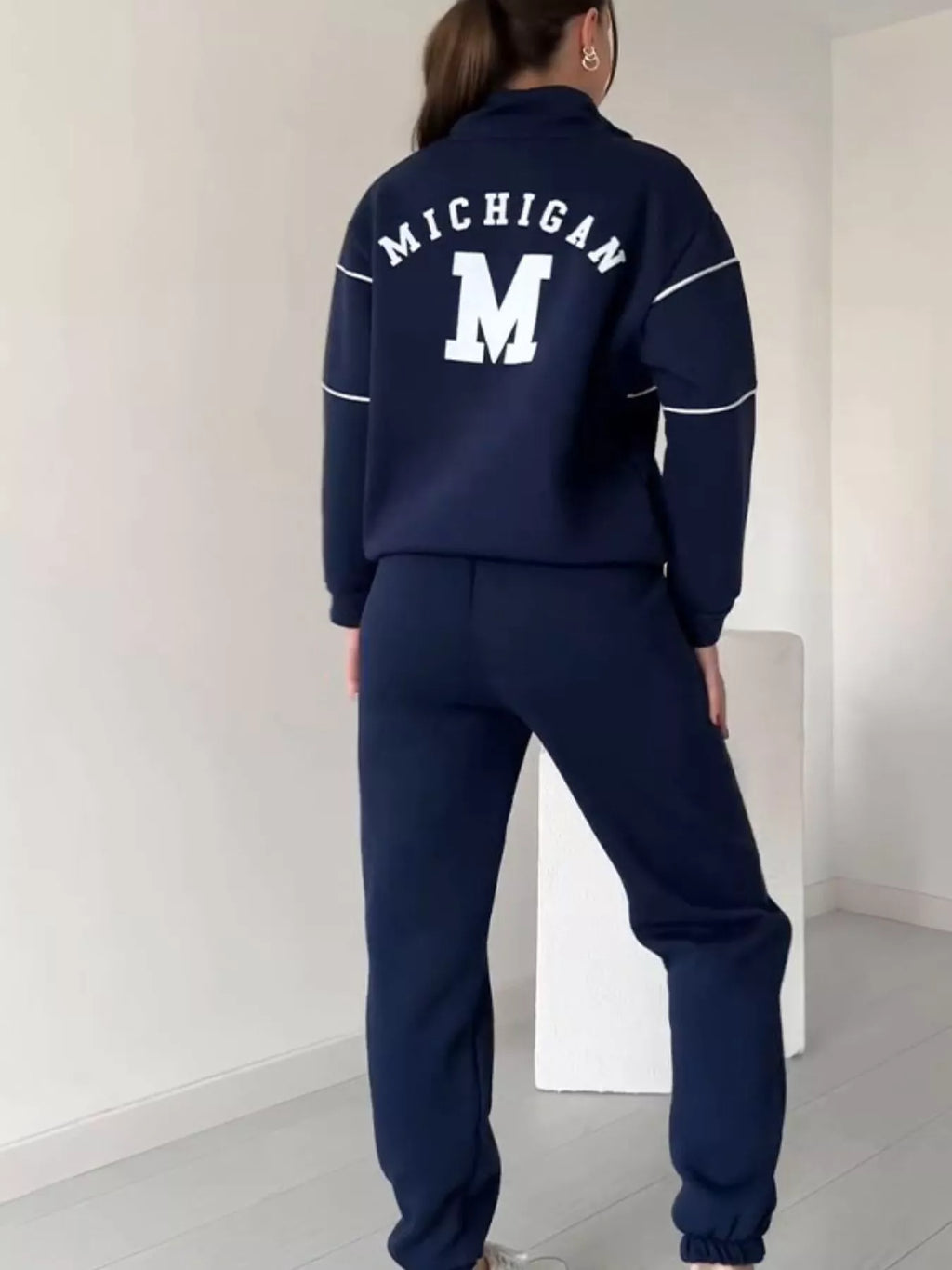Full Size Striped Quarter Zip Top and Pants Set Plus Size