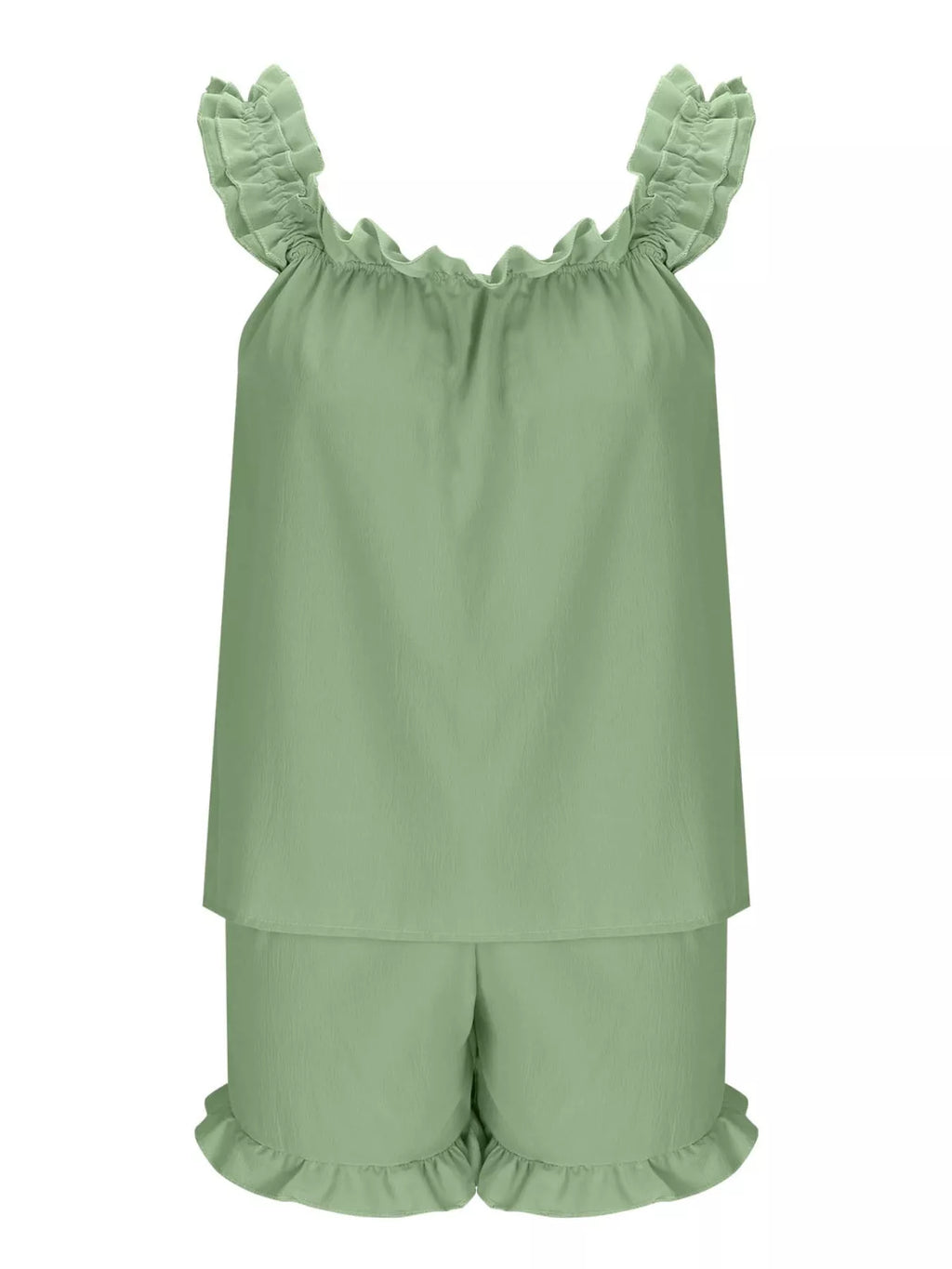 Ruffle Trim Sleeveless Top and Shorts Set