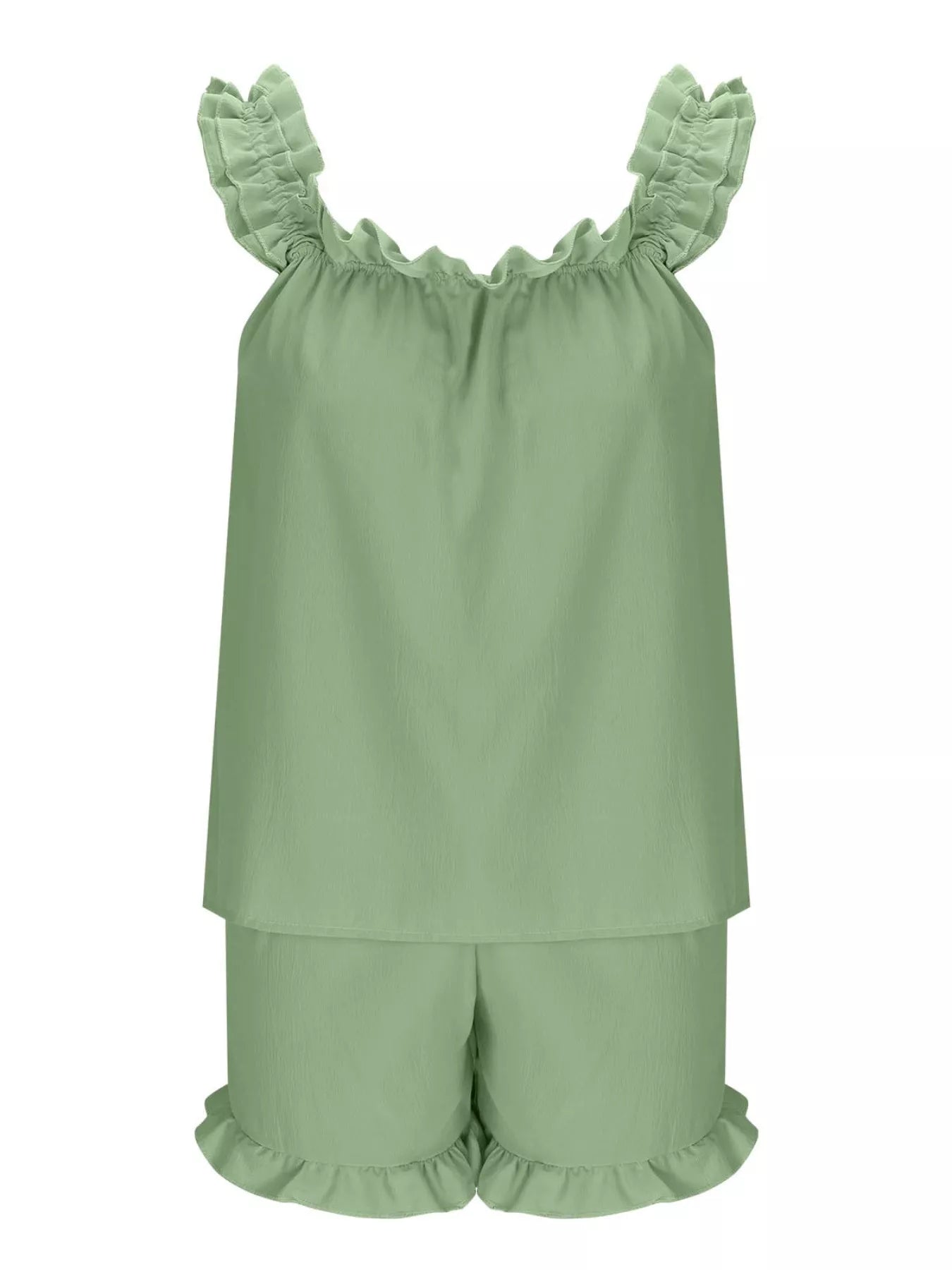 Ruffle Trim Sleeveless Top and Shorts Set