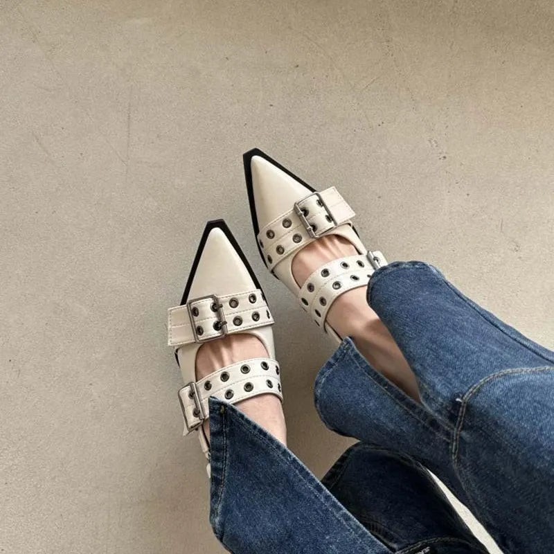 Point Toe Eyelet Buckle Slip-Ons