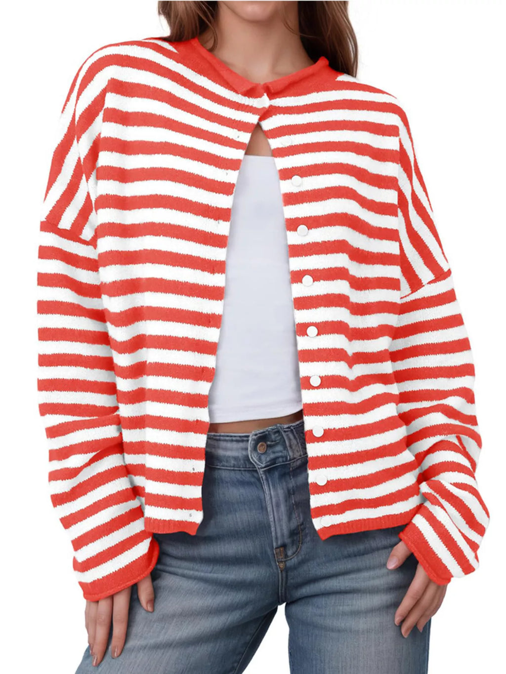 Striped Button-Up Cardigan