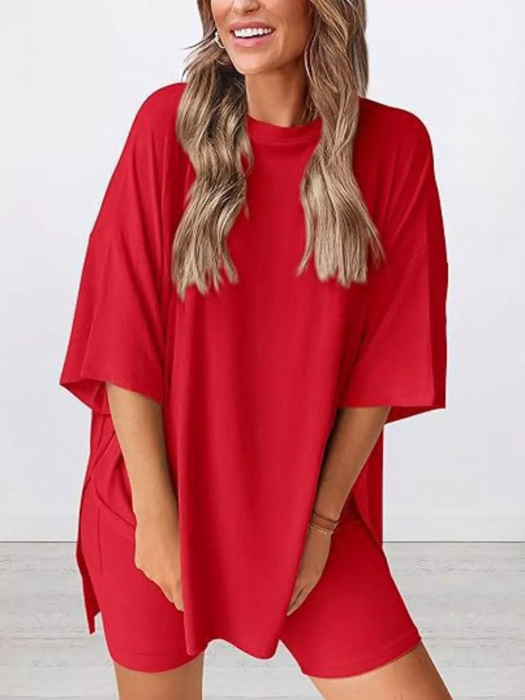 Full Size Half Sleeve T-Shirt and Shorts Set Plus Size
