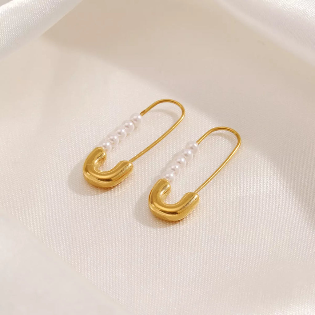 Safety Pin Pearl Accent Earrings