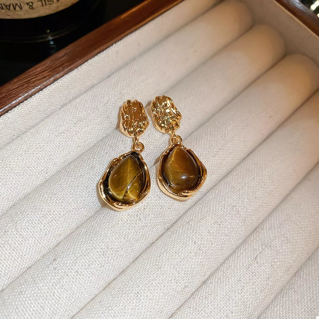 Tiger's Eye 18K Gold-Plated Copper Geometric Earrings