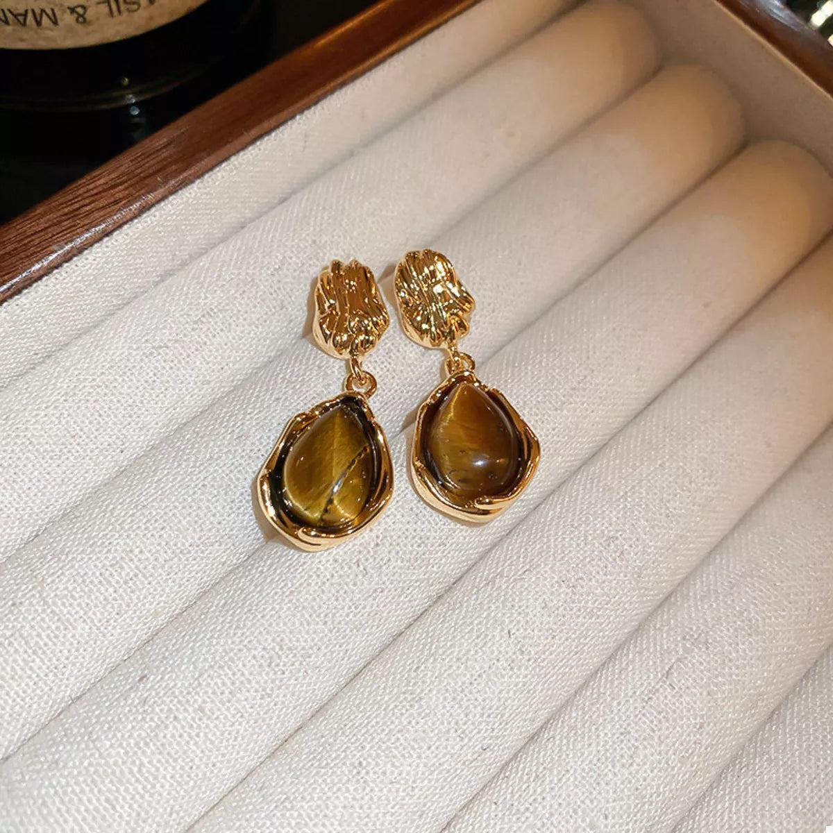 Tiger's Eye 18K Gold-Plated Copper Geometric Earrings