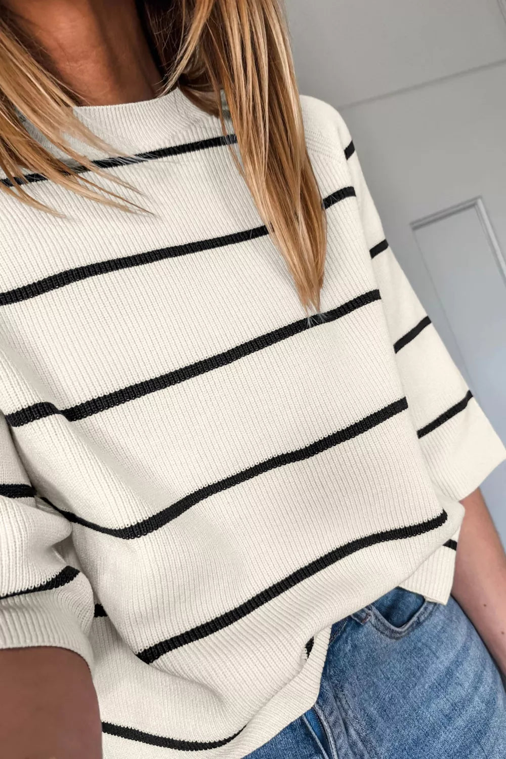 Striped Ribbed Knit Sweater