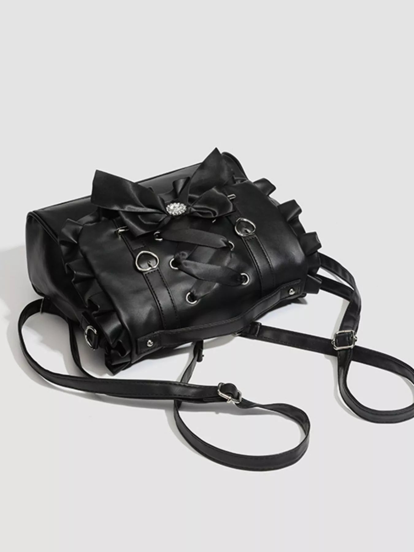 Ruffled Lace Up Bow Backpack Bag