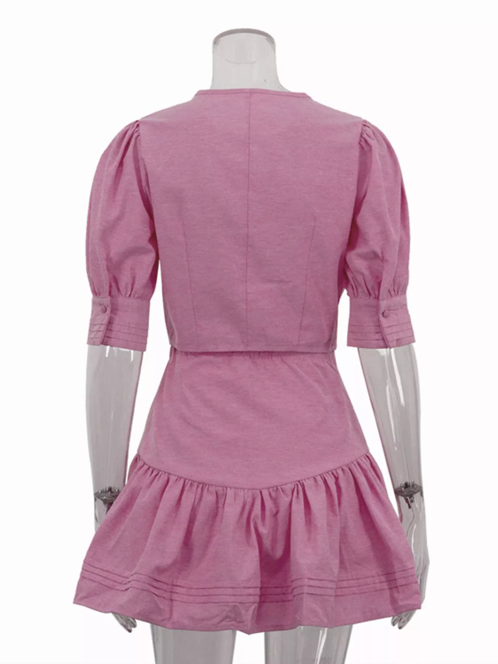Puff Sleeve Cropped Top and Ruffled Skirt Set