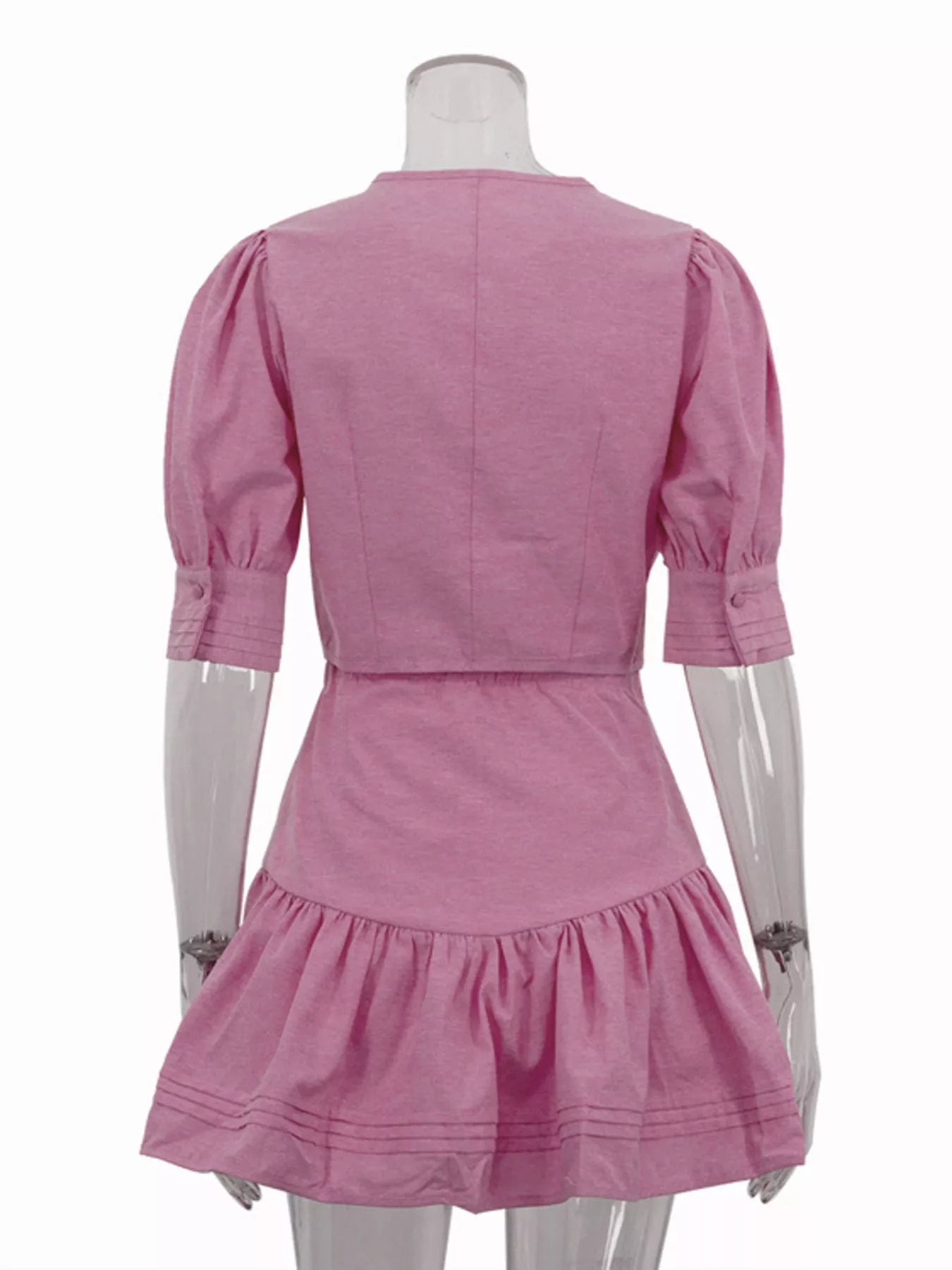Puff Sleeve Cropped Top and Ruffled Skirt Set