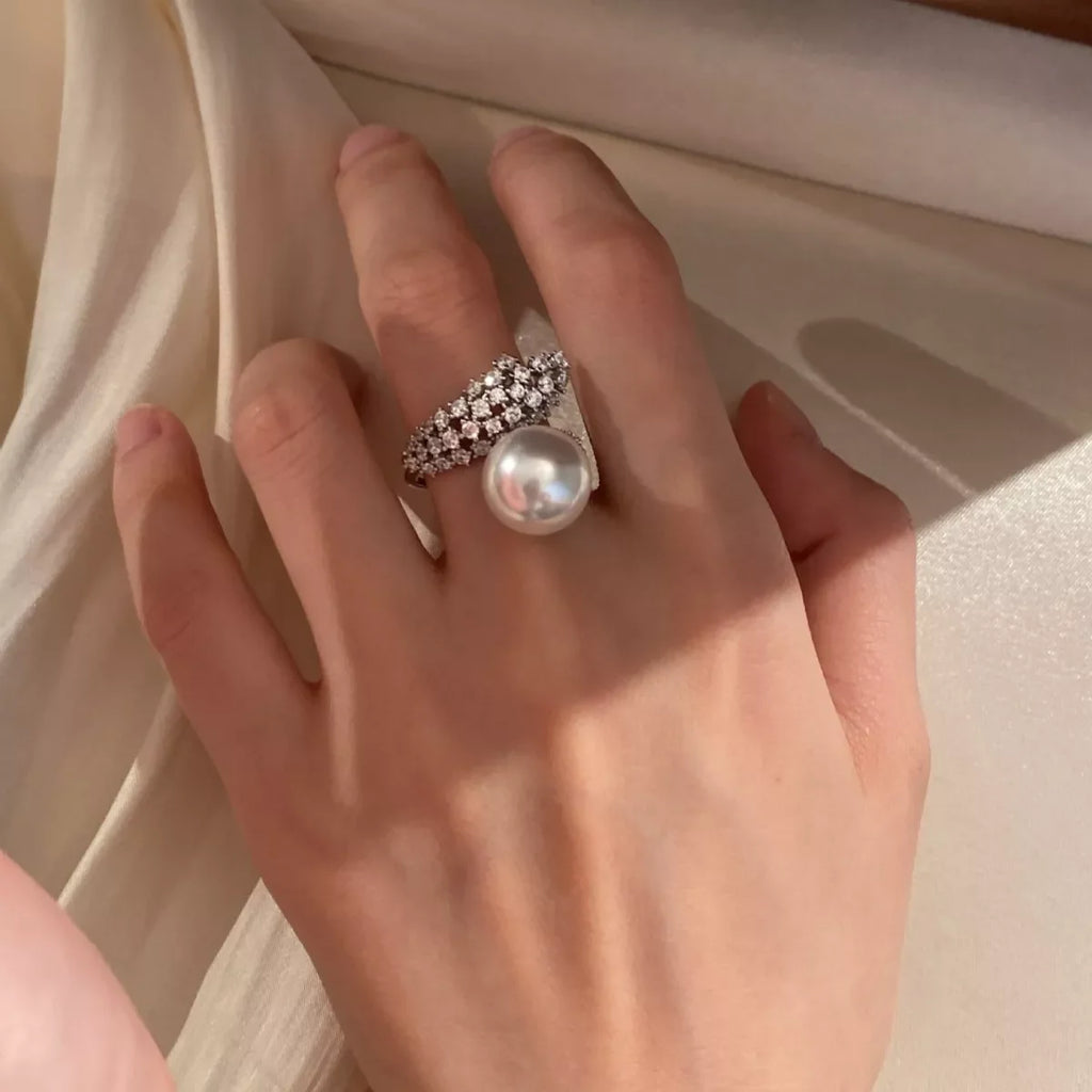 925 Sterling Silver Pearl Bypass Ring