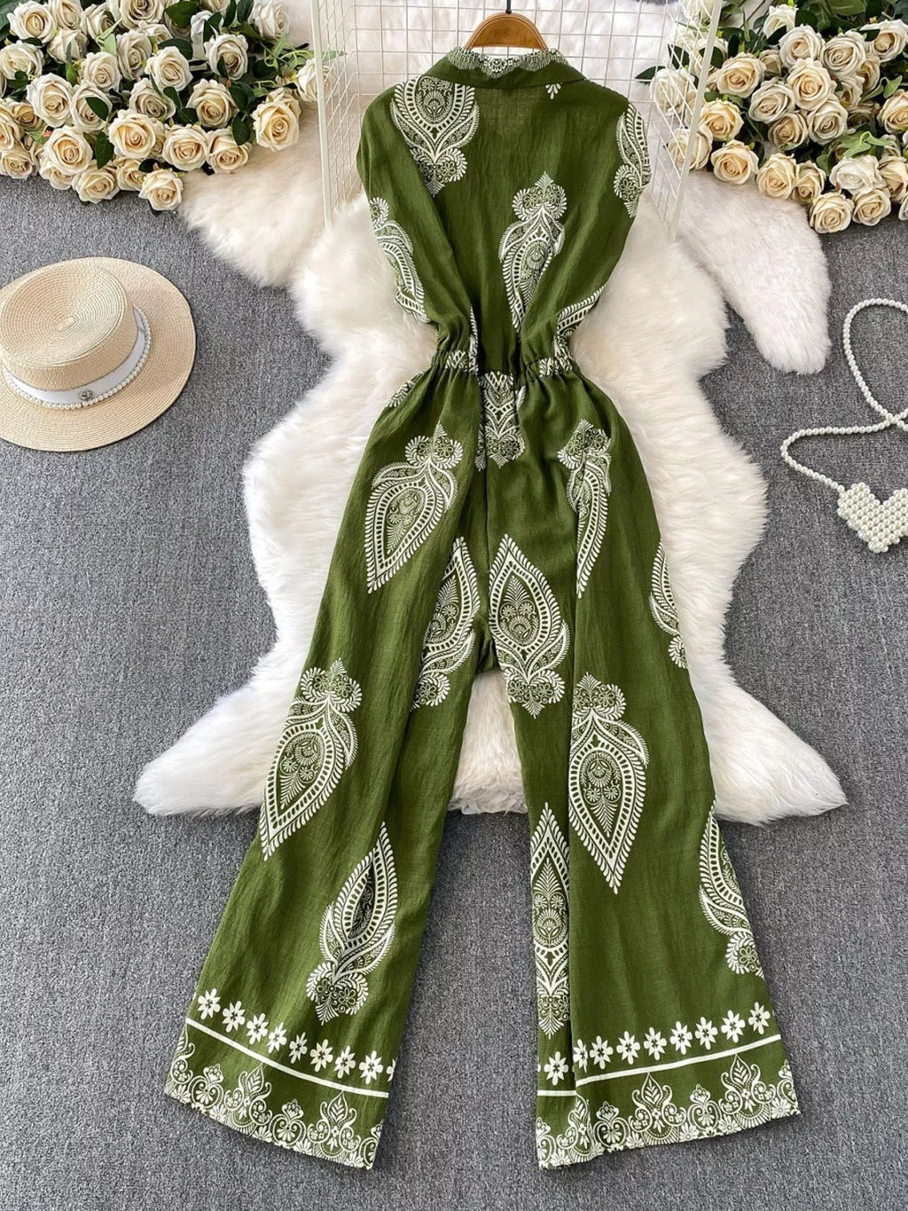 Button Front Wide Leg Jumpsuit