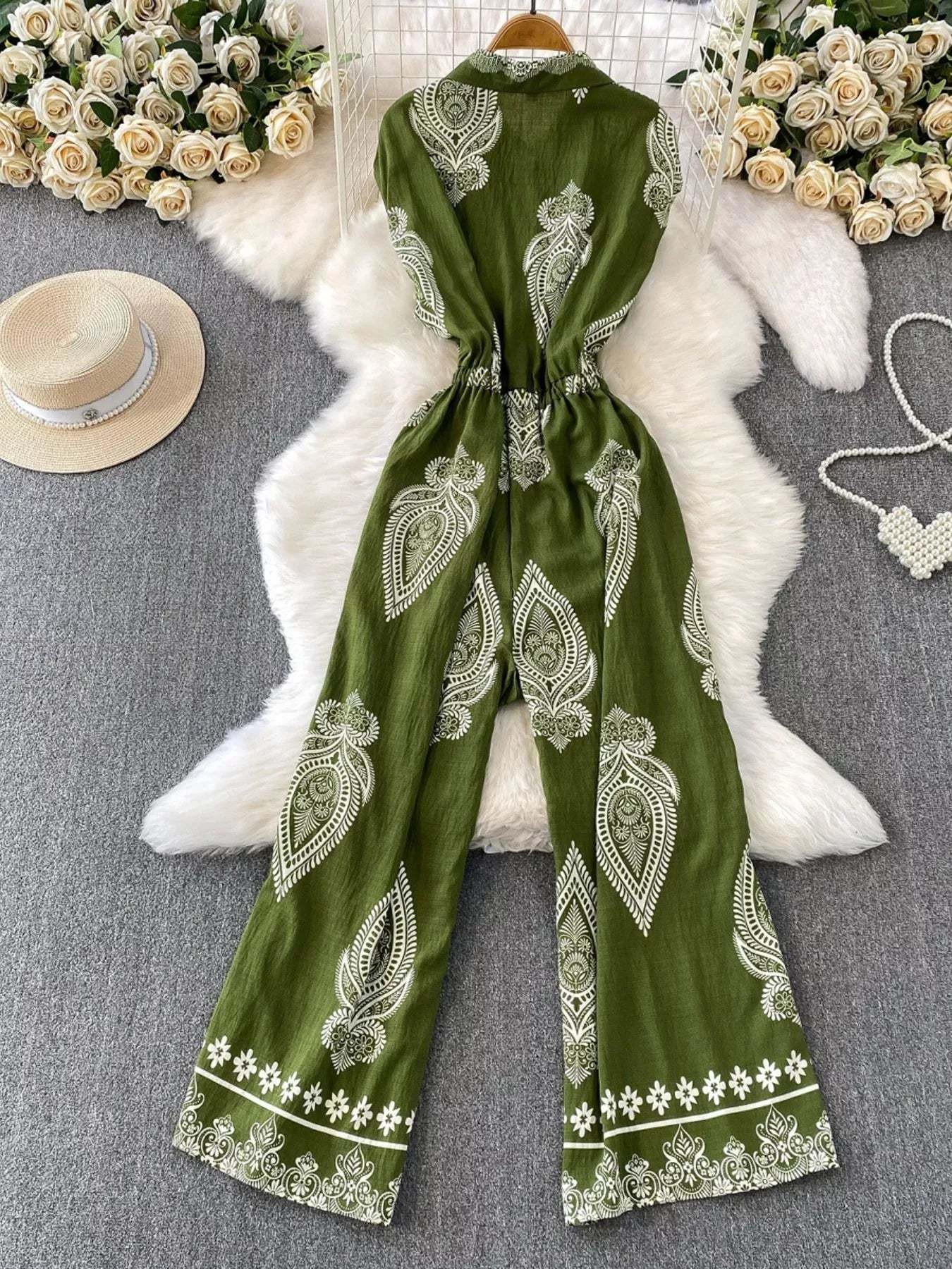 Button Front Wide Leg Jumpsuit