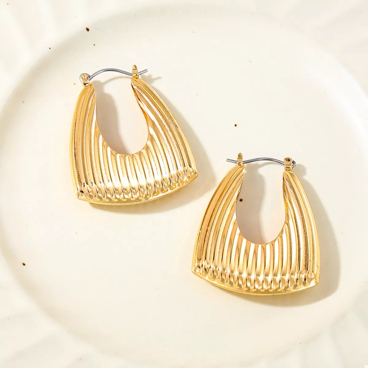 18K Gold-Plated Alloy Ribbed Triangular Hoop Earrings