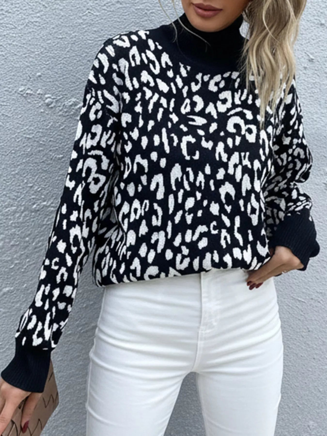 Leopard High Neck Pullover Sweater