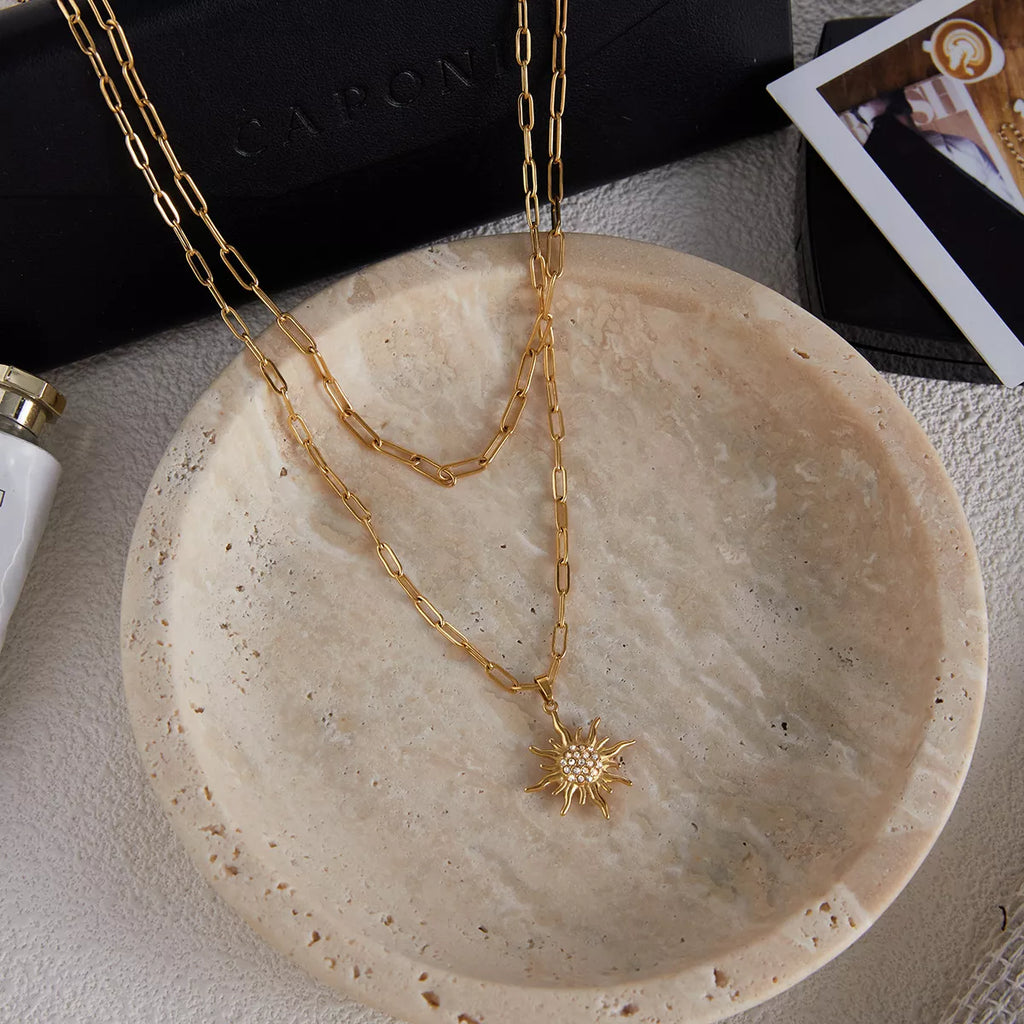 18K Gold-Plated Double Layered Pendant Necklace