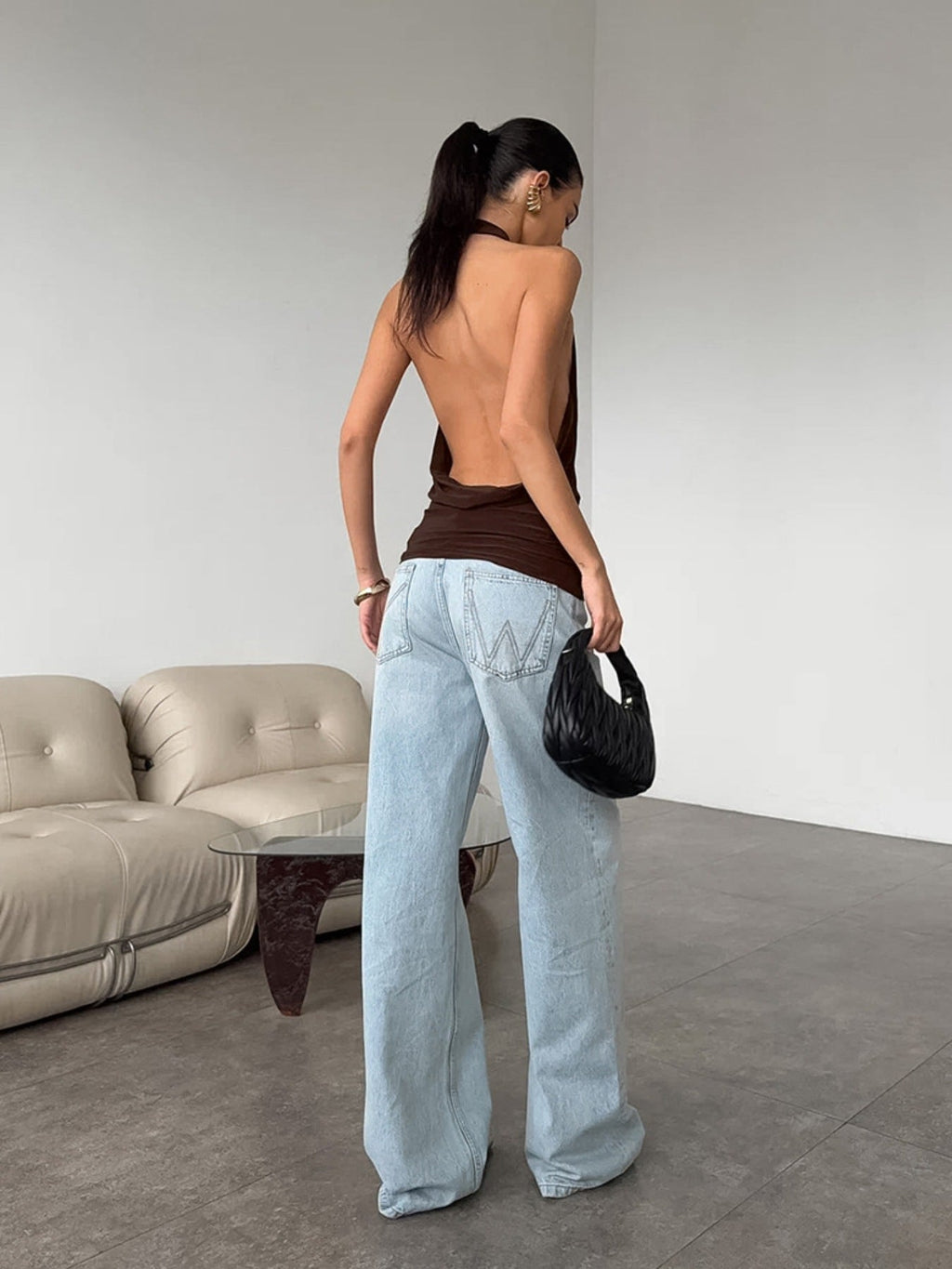 Backless Halter Cowl Neck Cami