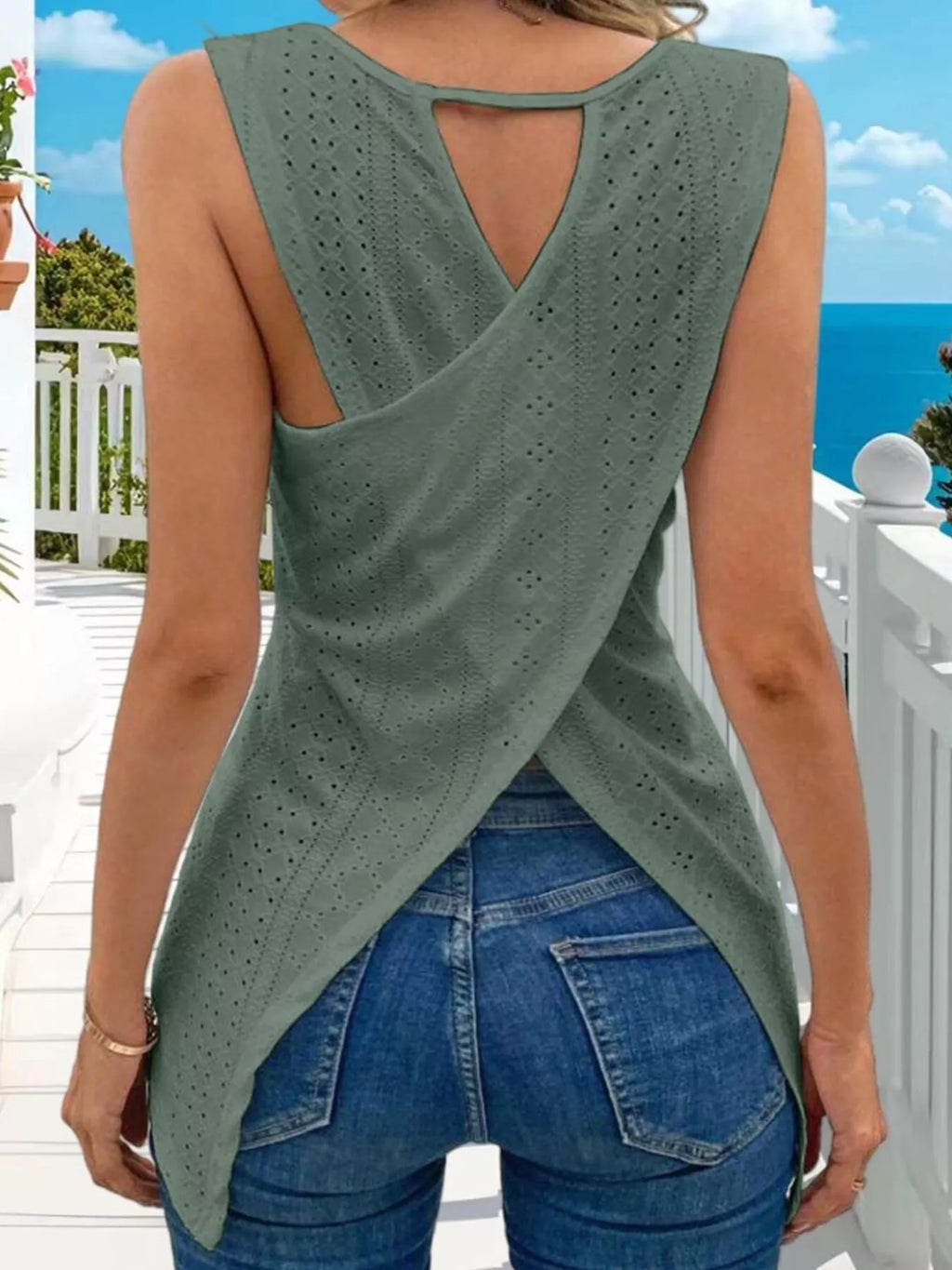 Hollow-Out Knit Tank Top