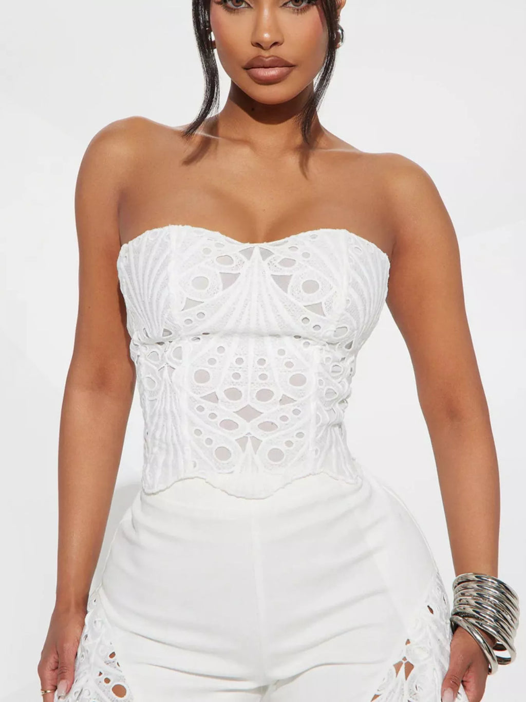Cutout Tube Top and Wide Leg Pants Set