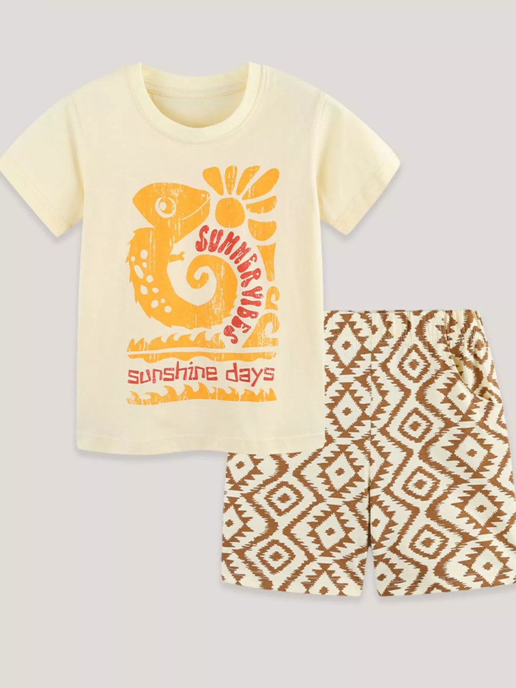 Children's Graphic Tee & Geometric Print Shorts Set