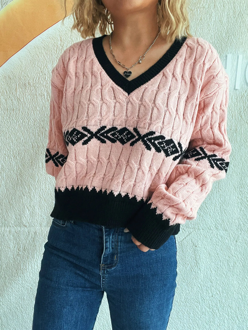 Cable Knit V-Neck Sweater