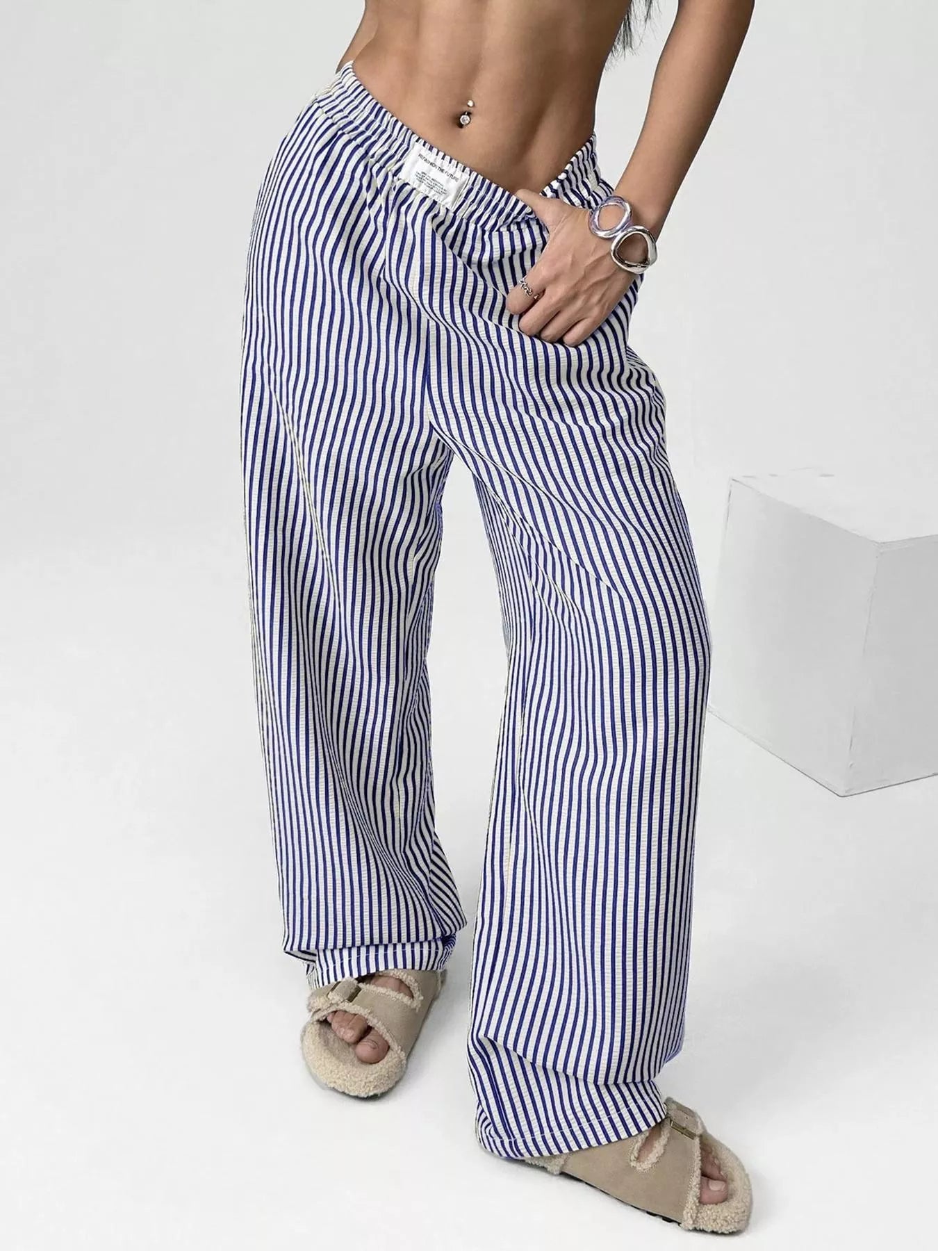 Striped High-Waisted Wide Leg Pants