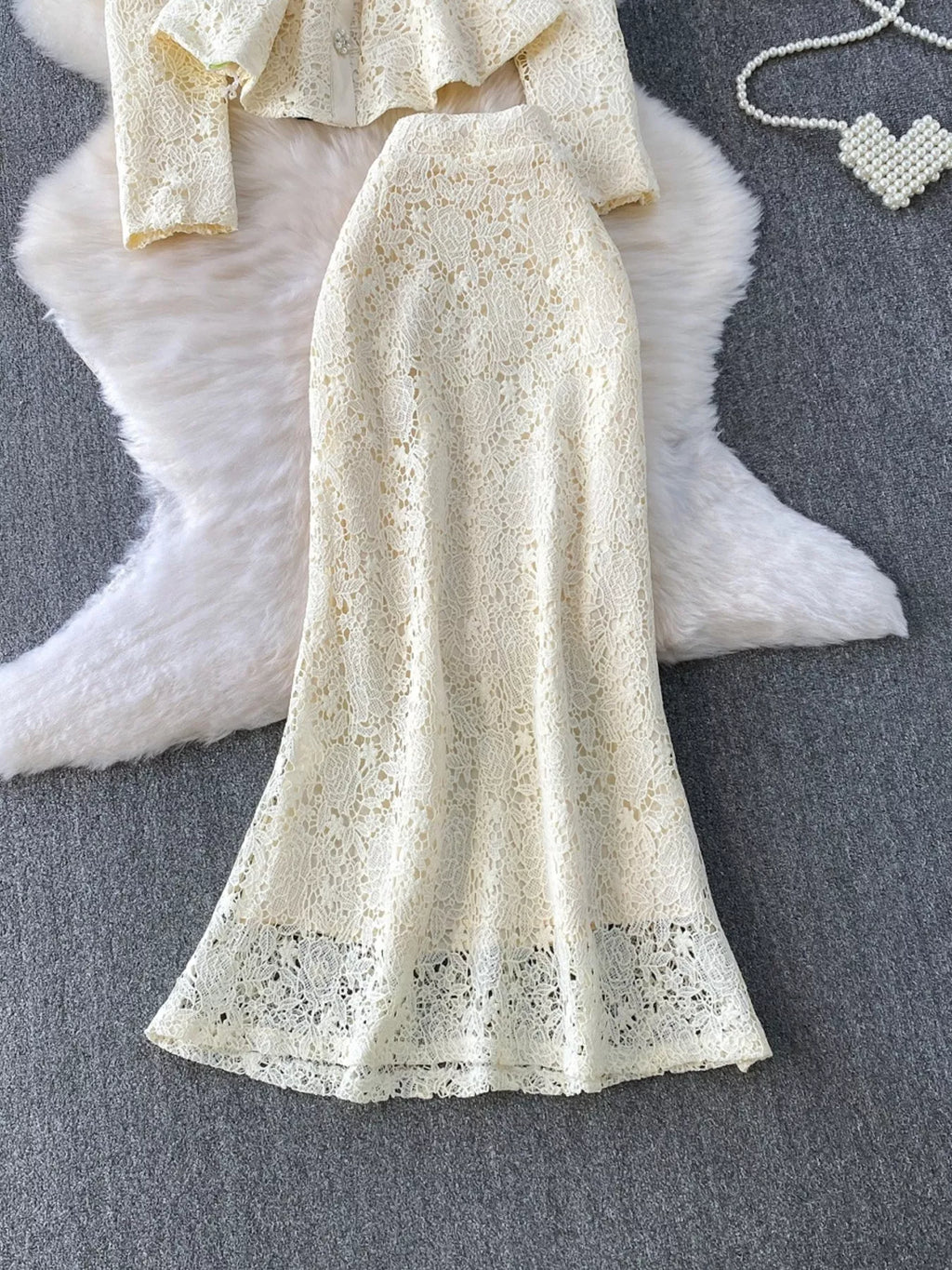 Lace Button Up Top and Skirt Set