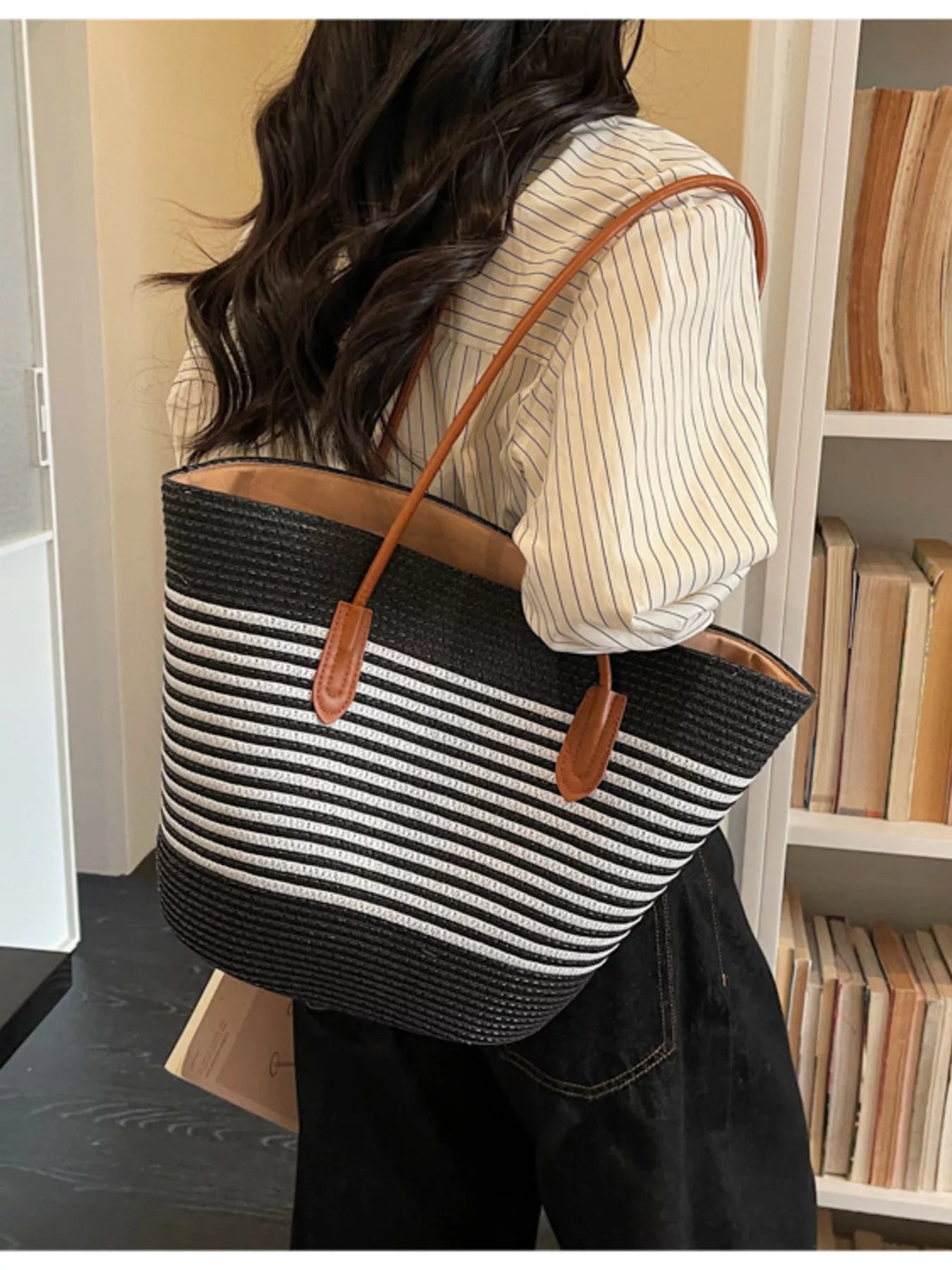 Striped Woven Shoulder Bag