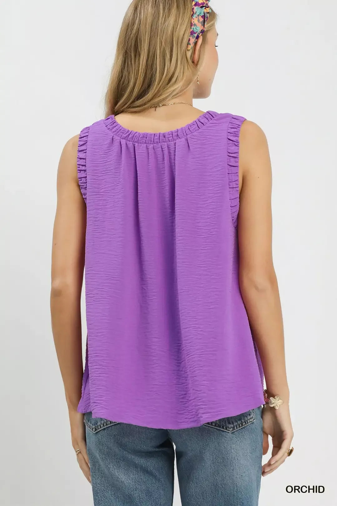 Umgee Ruffle Neck Sleeveless Top