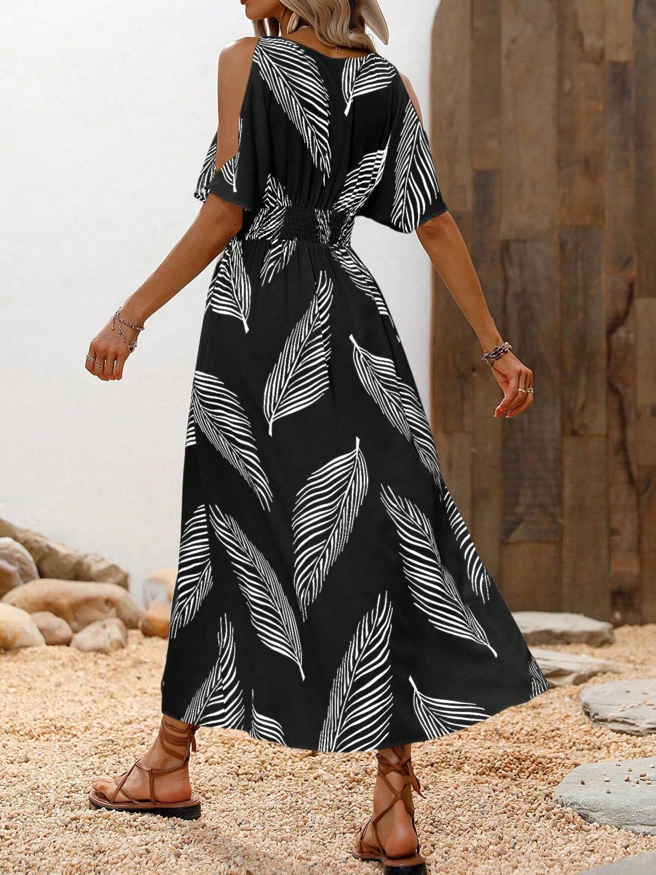Women’s Off-Shoulder Cross V-Neck Maxi Dress