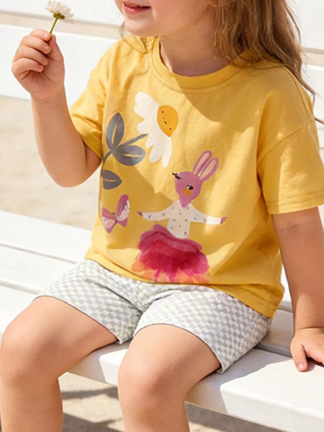 Children's Bunny Graphic Tee & Checkered Shorts Set