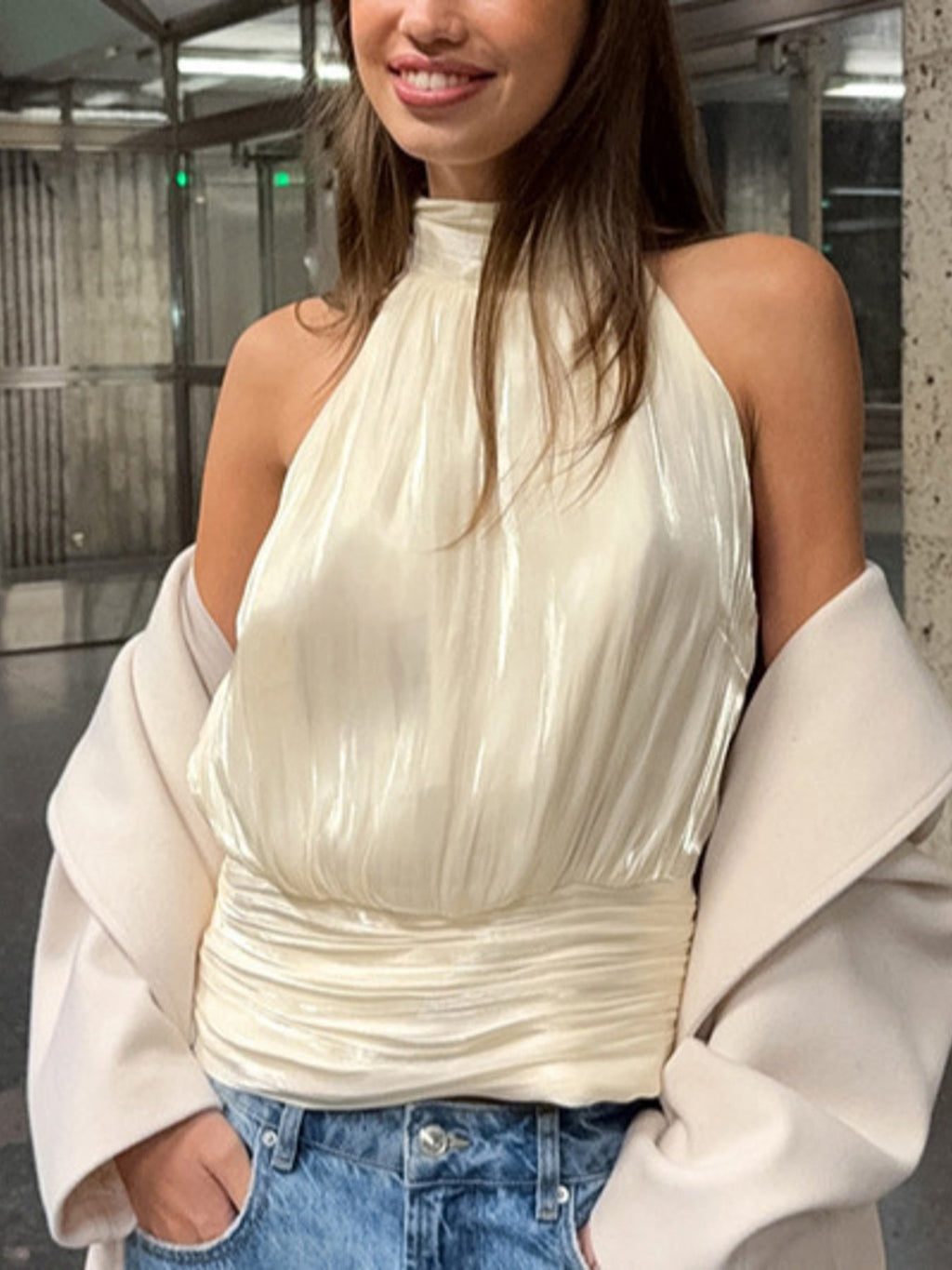 Halter Neck Ruched Cami Top