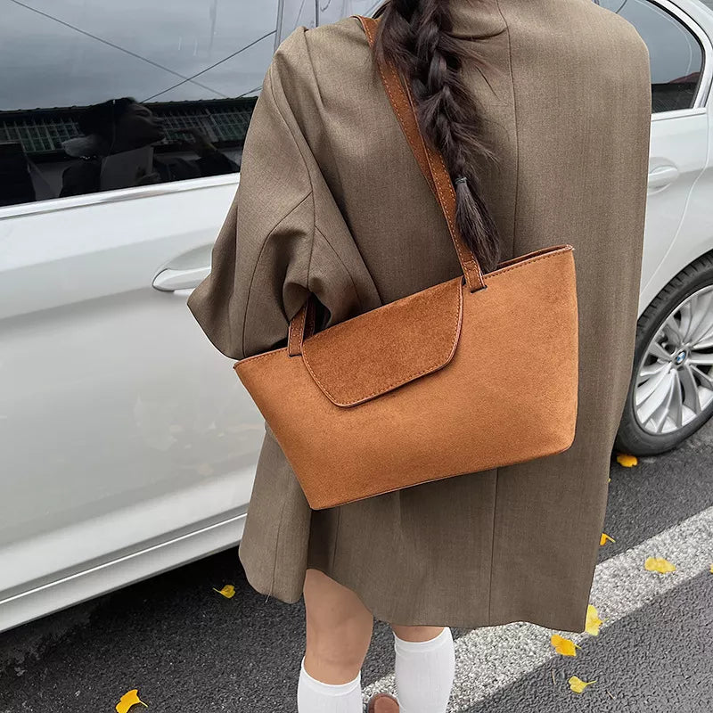 Minimalist Flap Decor Suede Bag