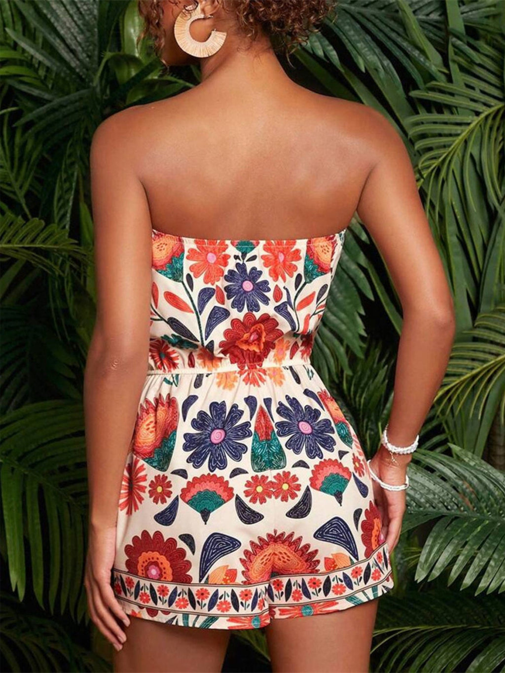 Floral Print Strapless Elastic Waist Romper