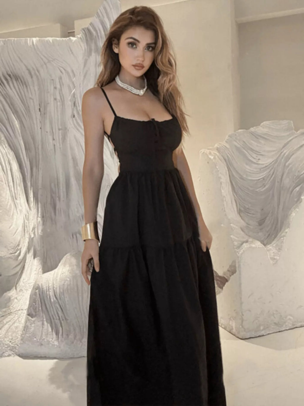 Backless Lace Up Spaghetti Strap Maxi Dress