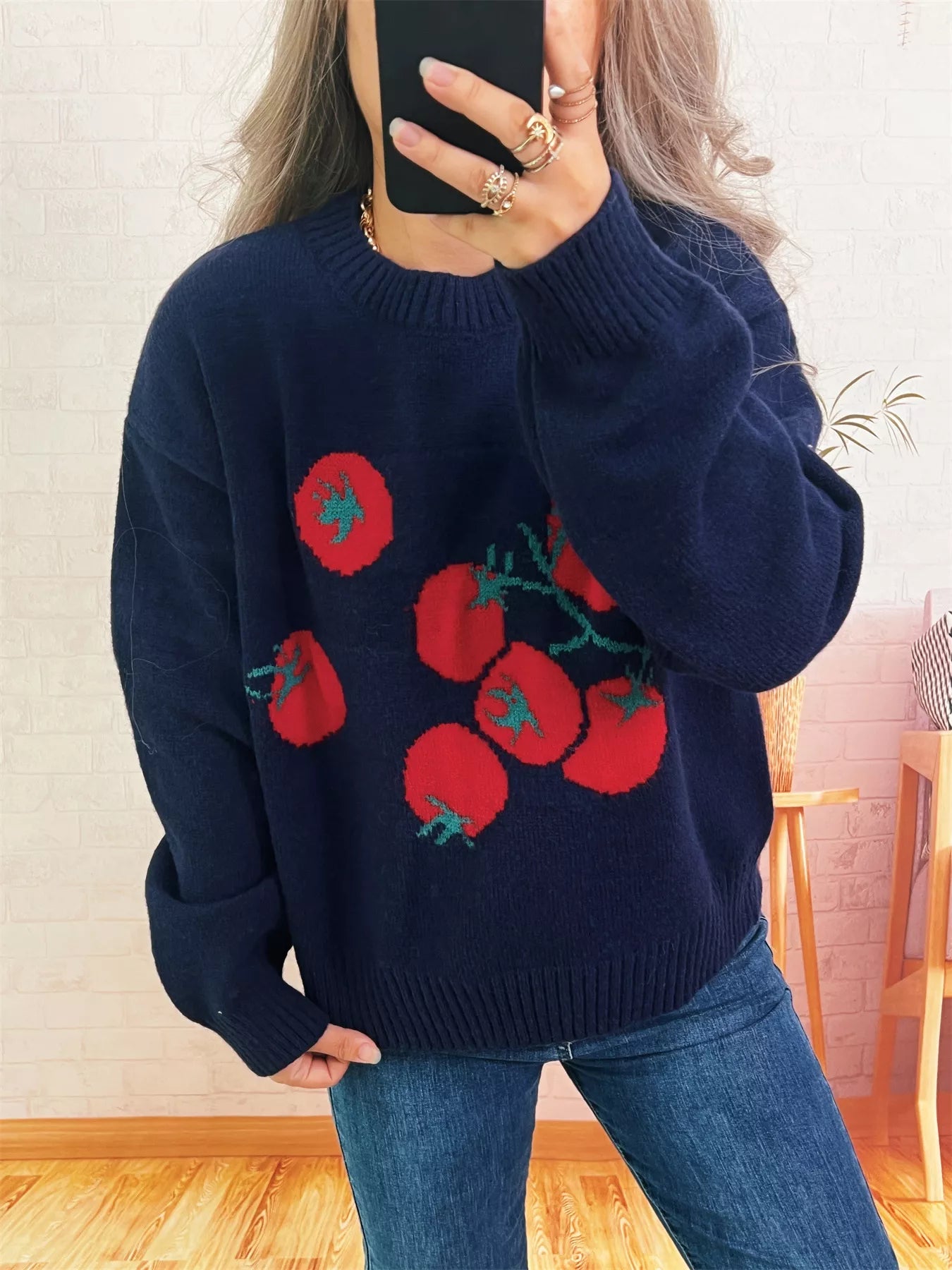 Persimmon Round Neck Long Sleeve Sweater