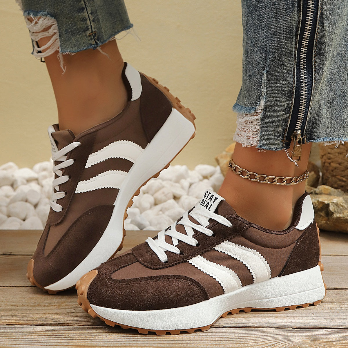 Round Toe Lace Up Sneakers
