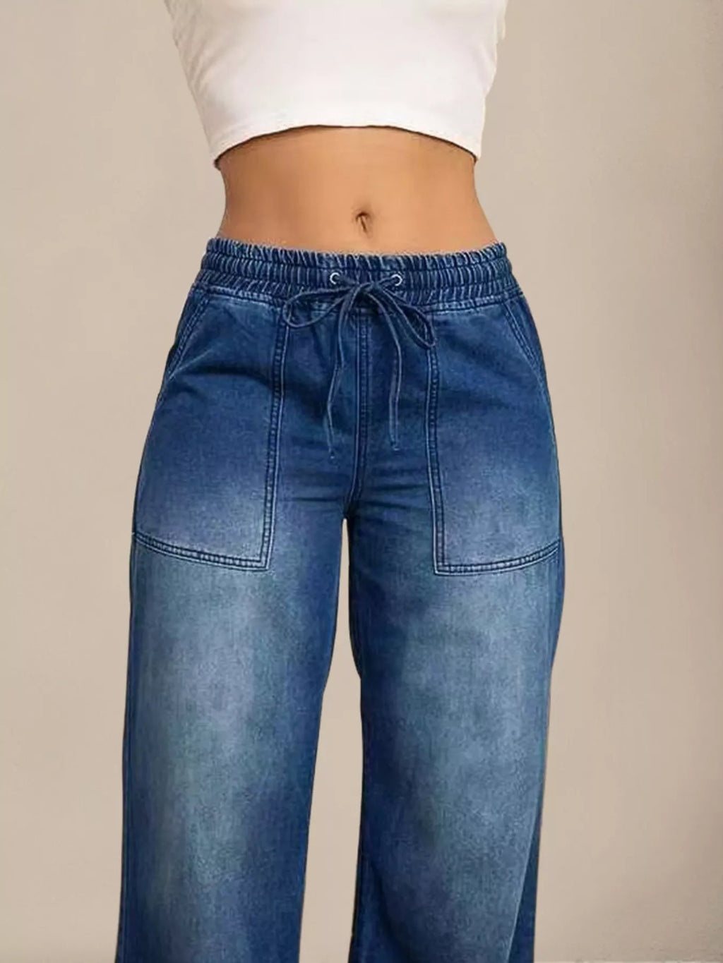 Drawstring Waist Wide Leg Jeans
