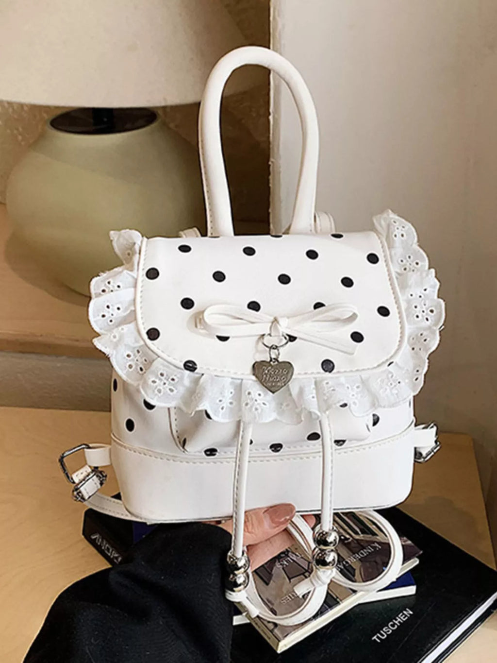 Polka Dot Lace Trim Backpack Bag