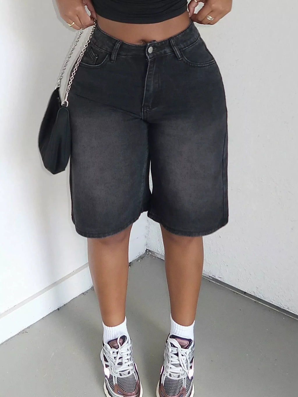 High Waisted Wide Leg Denim Shorts