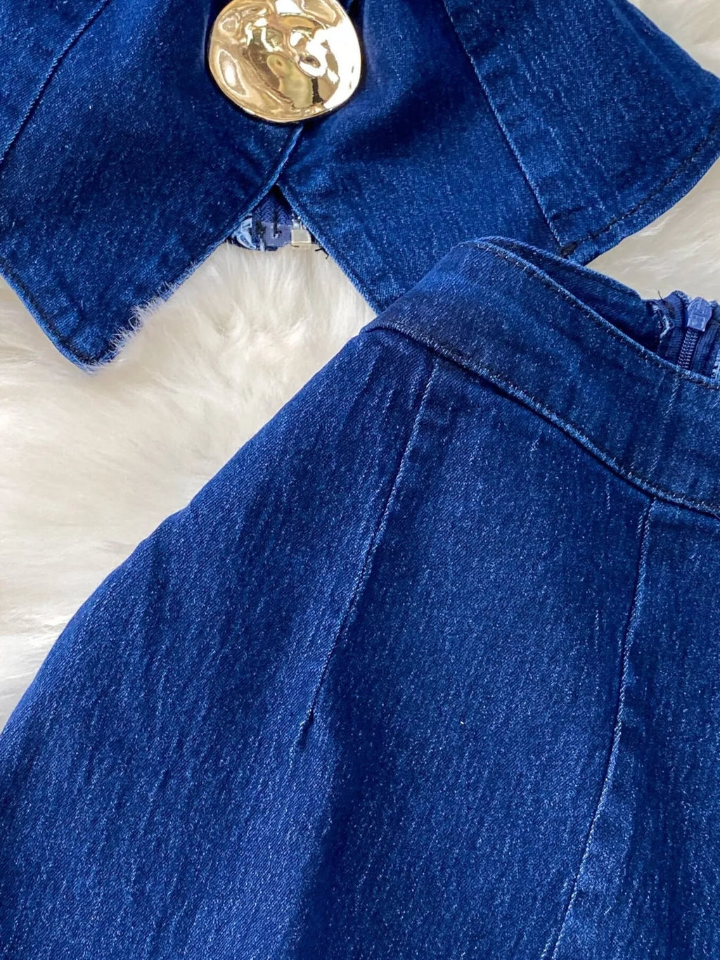 Button Detail Vest and Flare Jeans Denim Set