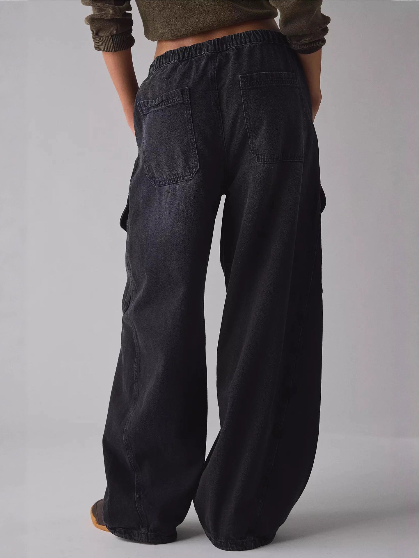 Drawstring Waist Cargo Jeans