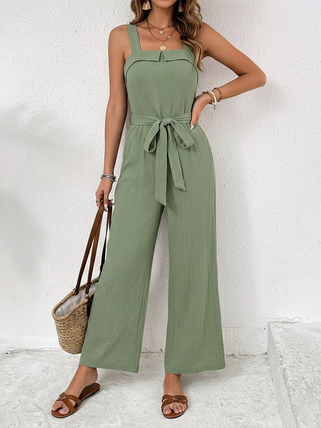 Tie Waist Wide Leg Jumpsuit