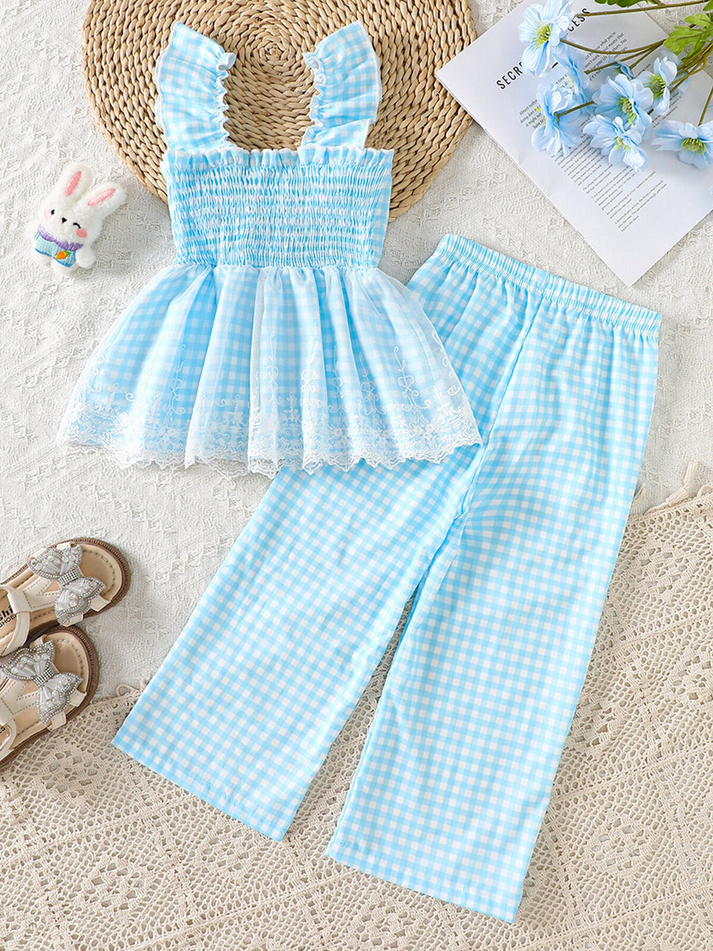 Children's Bunny Gingham Top and Pants Set