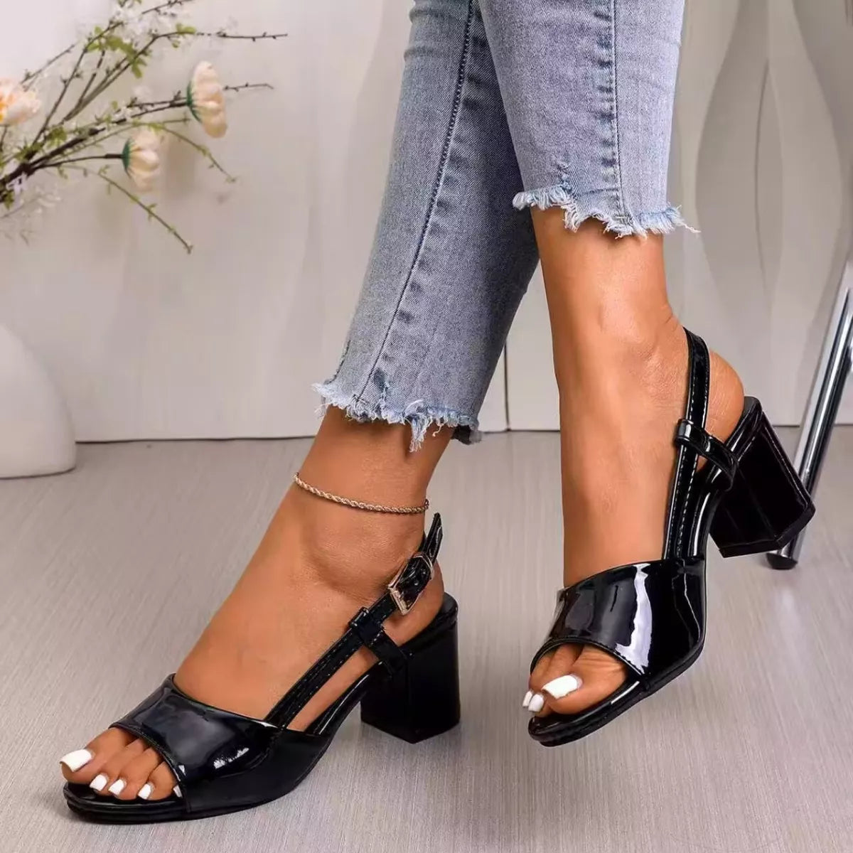 Open Toe Block Heels Sandals