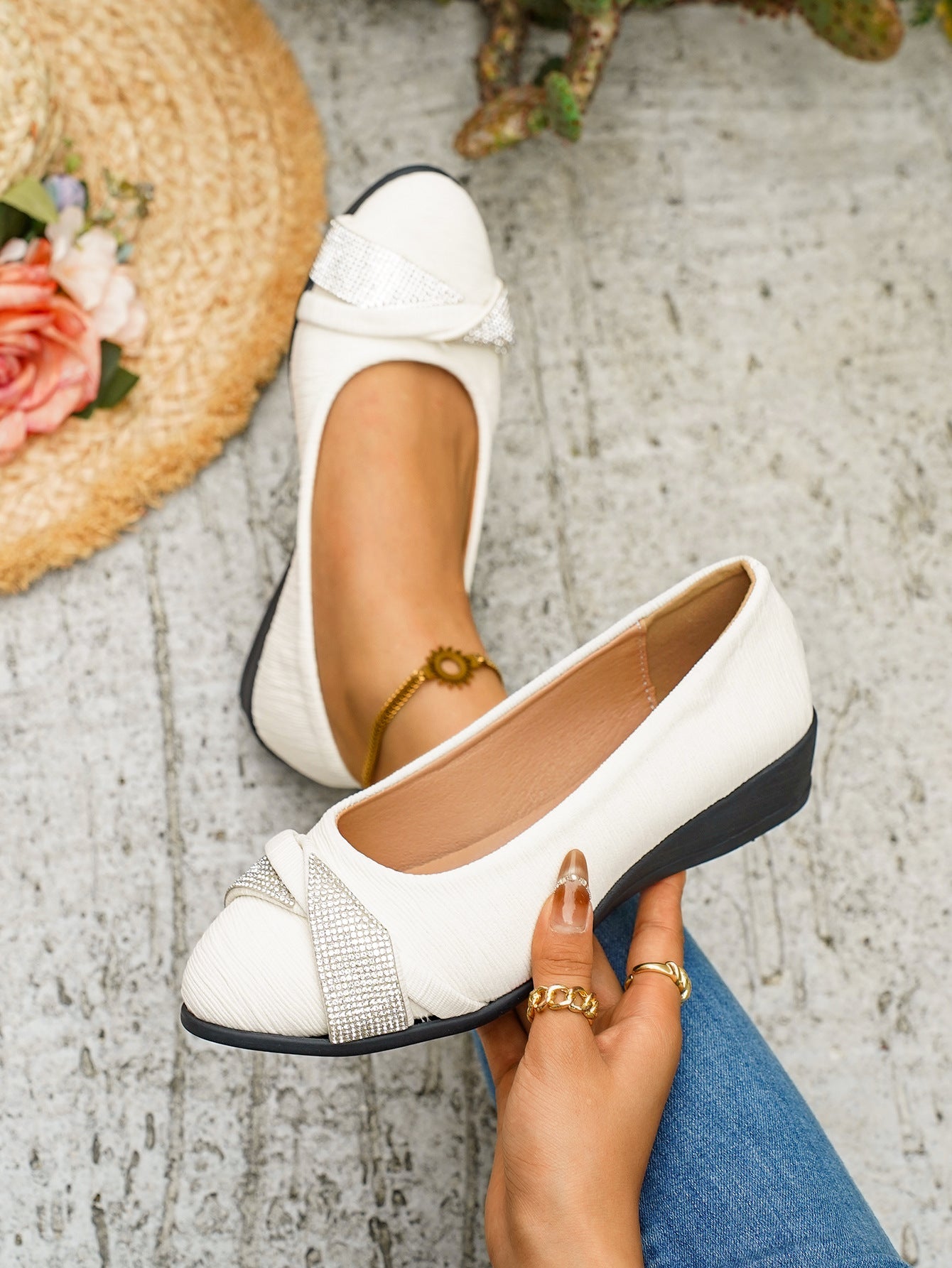Rhinestone Embellished Wedge Slip-Ons