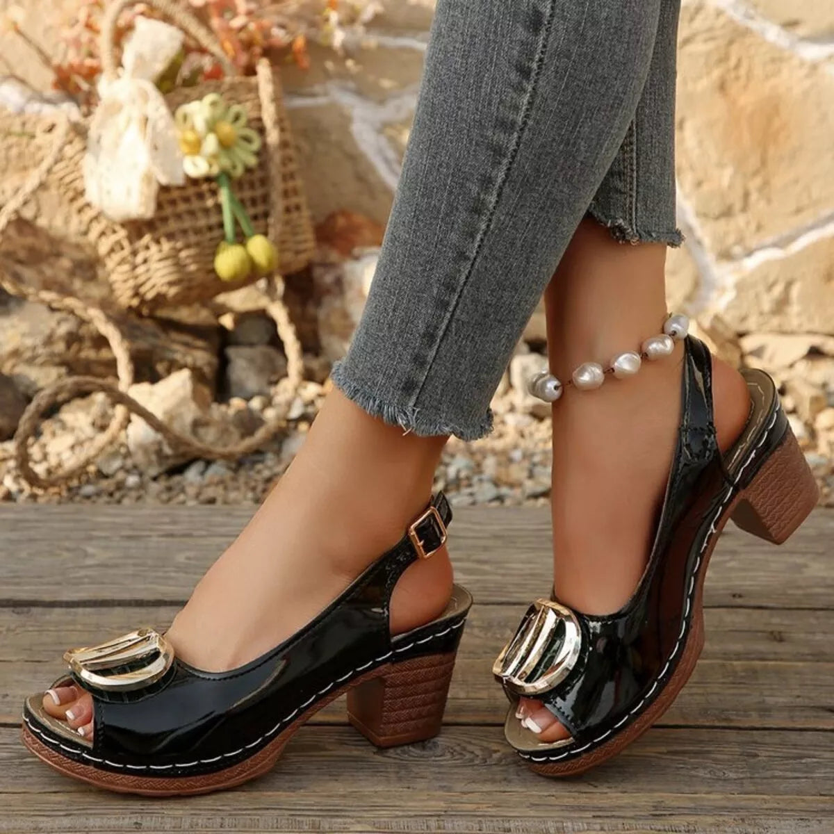 Peep Toe Block Heels Sandals
