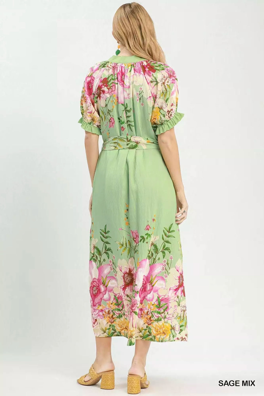 Umgee Mix Floral Border Print Midi Dress
