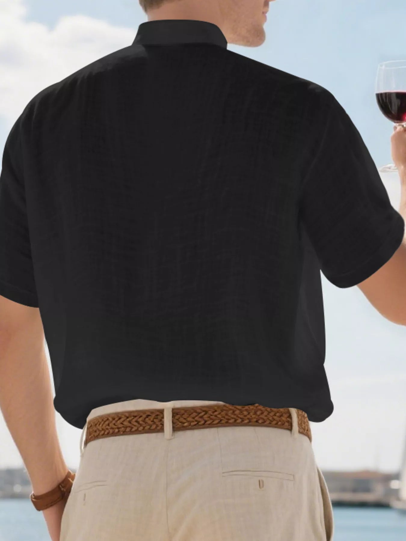 Men's Full Size Button Detail Short Sleeve Shirt Plus Size