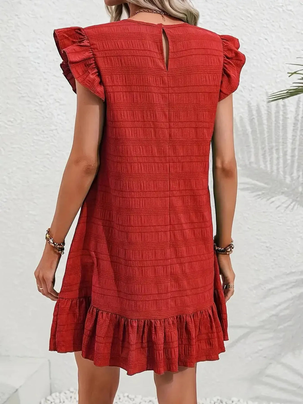 Full Size Ruffled Flutter Sleeve Textured Mini Dress Plus Size