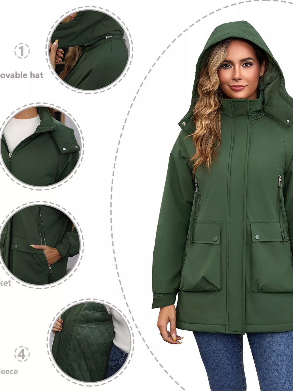 Full Size Zip Up Hooded Parka Outerwear Plus Size